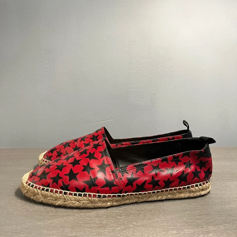 Saint Laurent Red and Black Star-Print Espadrille Loafers